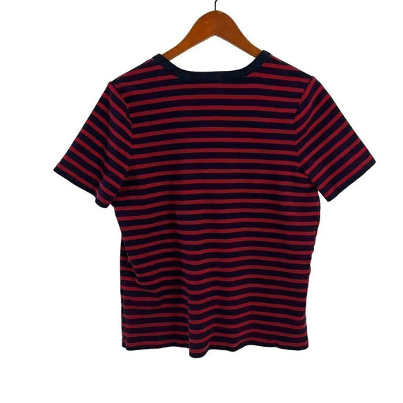 Chaps Classics Red and Navy Striped Short Sleeve Shirt 1X Grommet Lace Up Neck - Picture 2 of 4